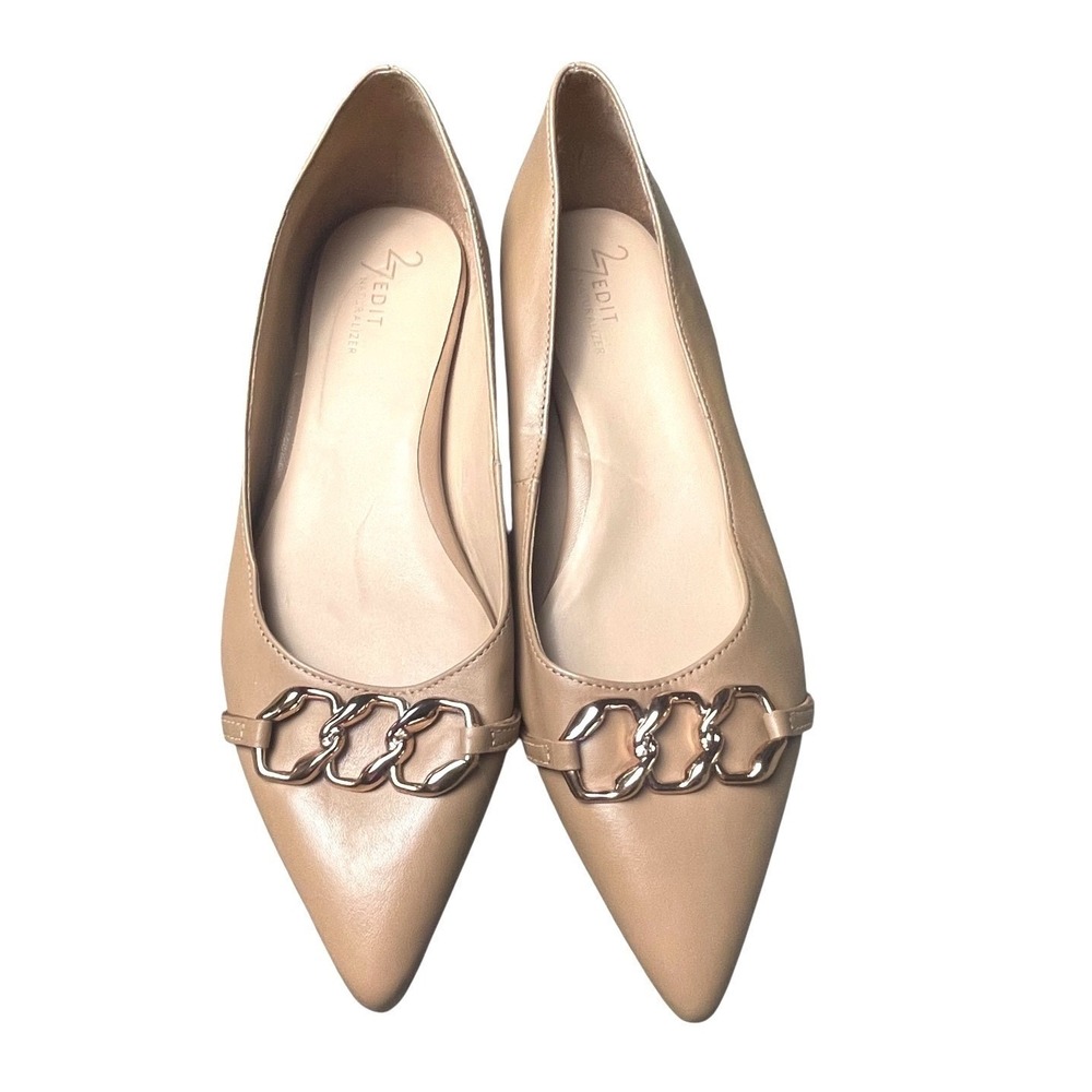 27 Edit Naturalizer Women Tan Pointed Toe Chain Link Leather Flats Size 8.5 - Picture 3 of 8